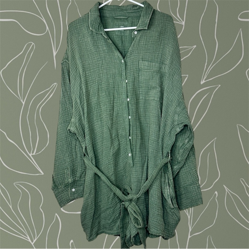 Aerie Long Sleeve Button Up Tie Waist Romper